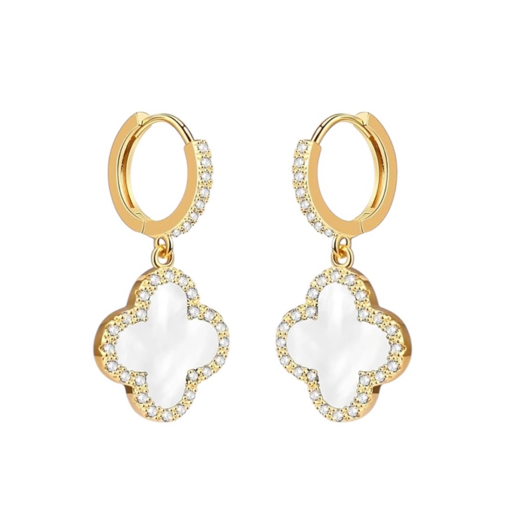 Rachel Zoe GP Sterling Silver Mother of Pearl Clover Drop Earrings
